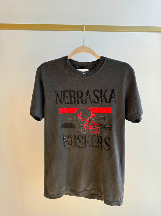 Grey Acid Wash Nebraska Husker Tee