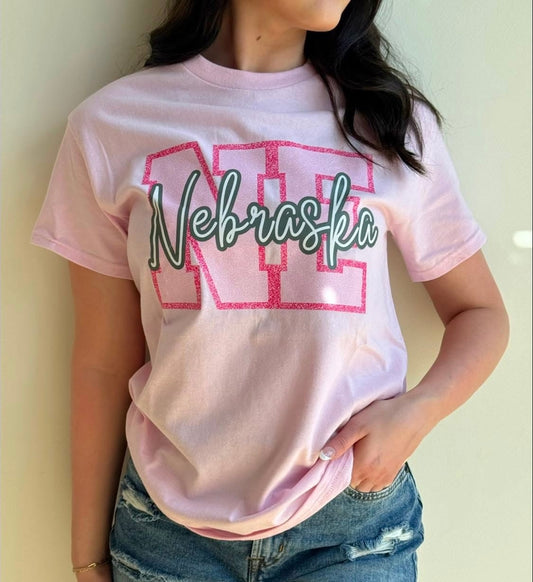 Pink Nebraska Graphic Tee