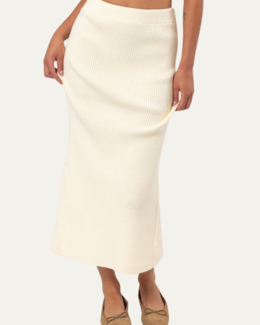 Comfy Ribbed Knit Midi Skirt