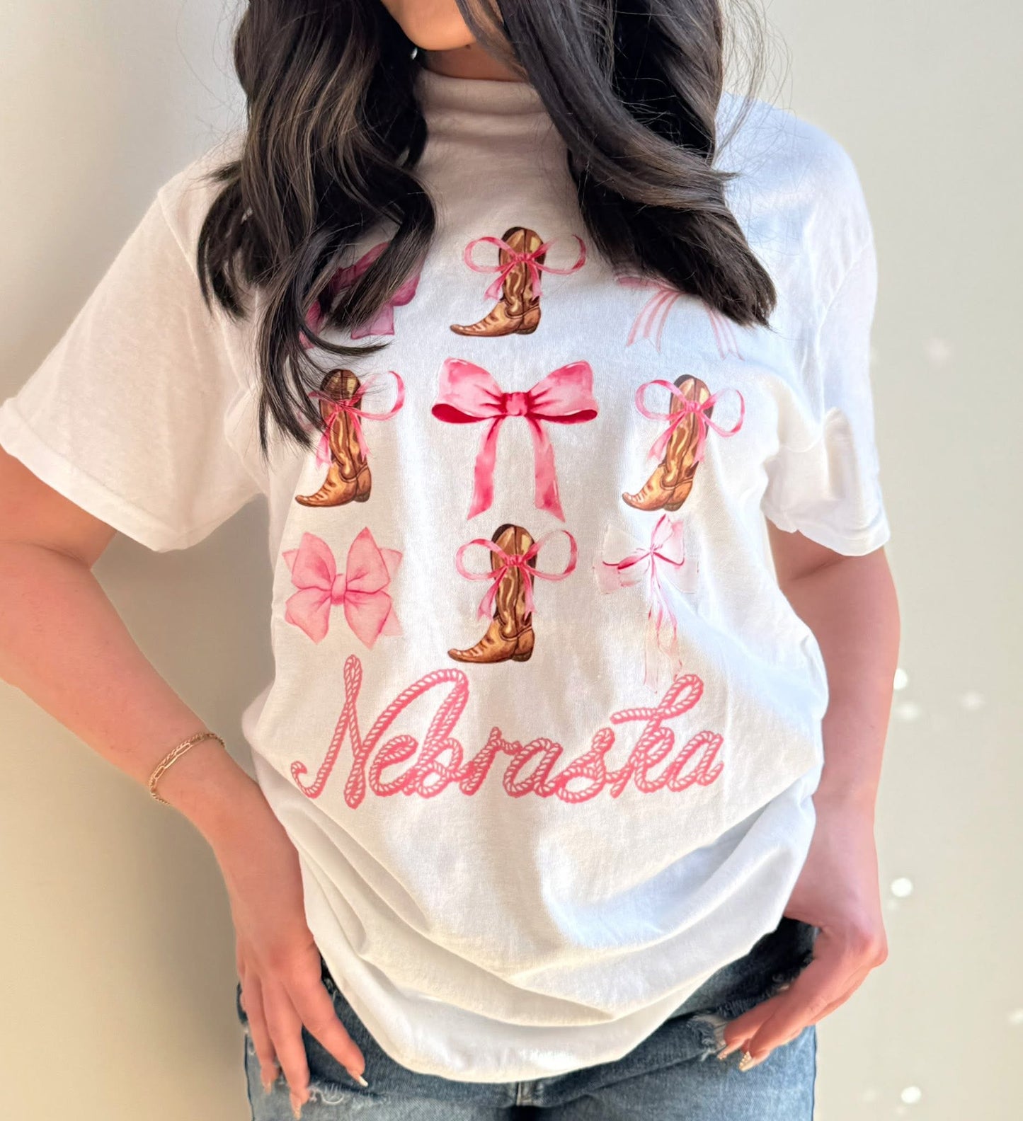 Pink Bow Nebraska Graphic Tee