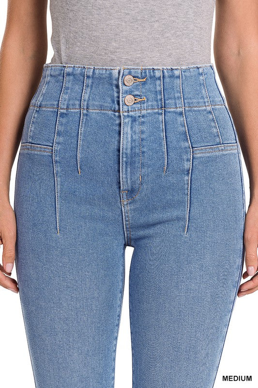 Pin-tuck High Waist Flare Jean