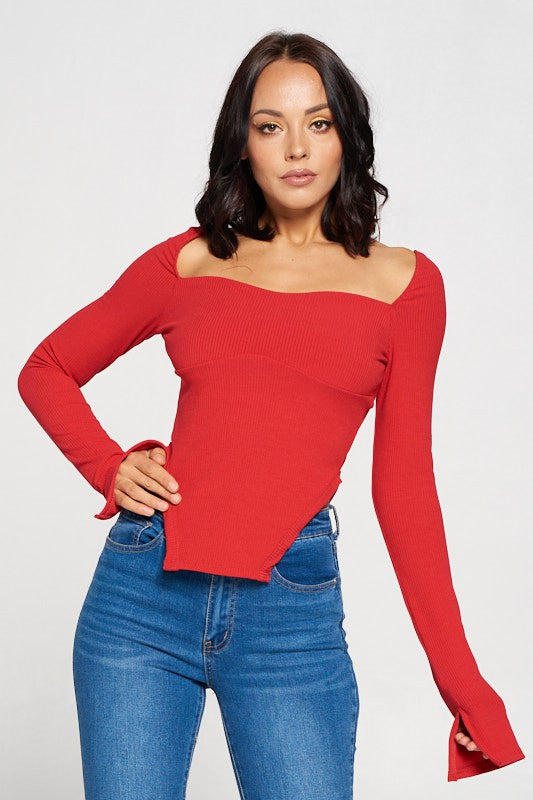 Red Square Neck Top