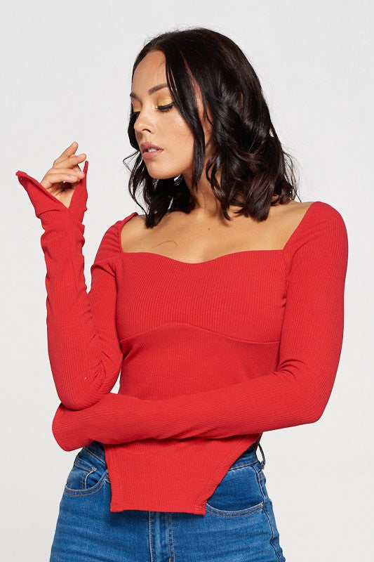 Red Square Neck Top