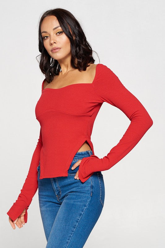 Red Square Neck Top