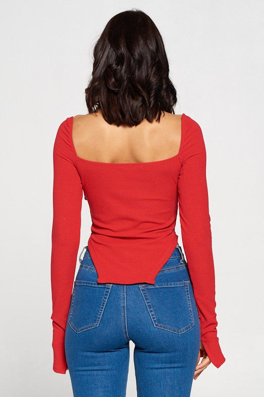 Red Square Neck Top