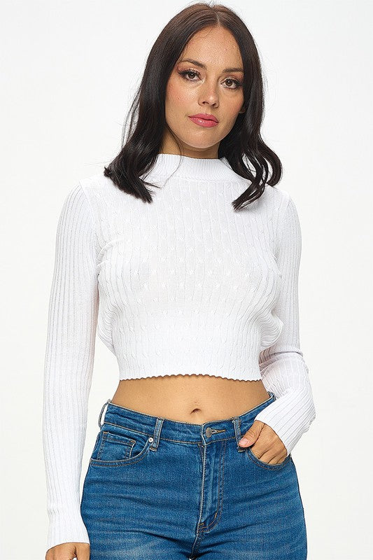 Long Sleeve Ribbed Cut Out Tie Crop Top