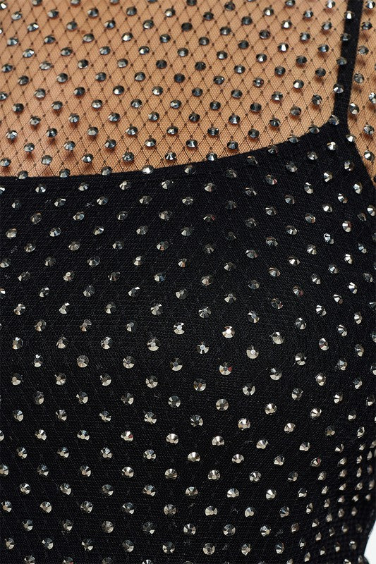 Mesh Graphic Rhinestone Top Long Sleeve Sheer MeshTop With Rhinestones – Queen Bae