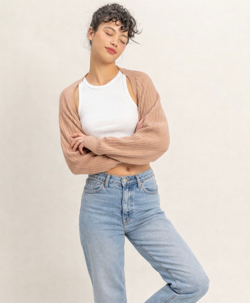 Ribbed Knit Bolero Cardigan