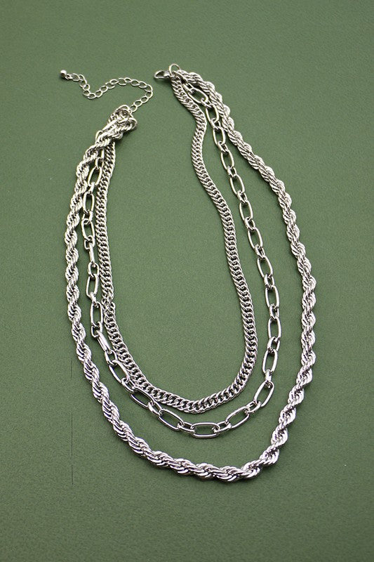 4 Layered Silver Rope Chained Necklace
