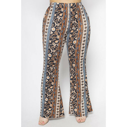 Curvy Boho Print Bellbottom Flare Pants