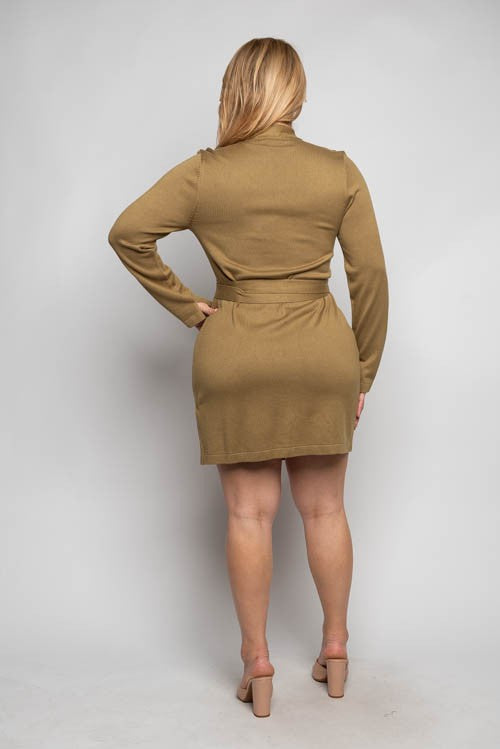 Curvy surplus wrap sweater dress