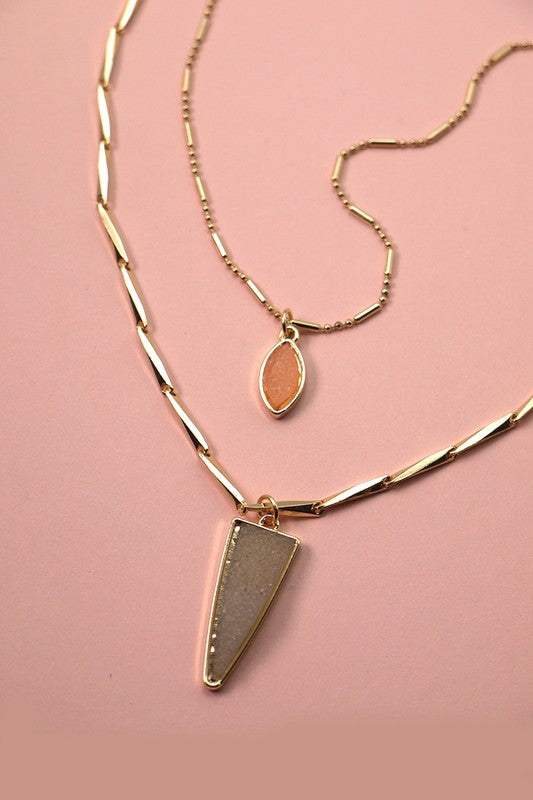 Arrow Druzy Charm Double Layer Necklace