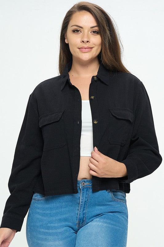 Junior Plus Crop Style Basic Denim Jacket