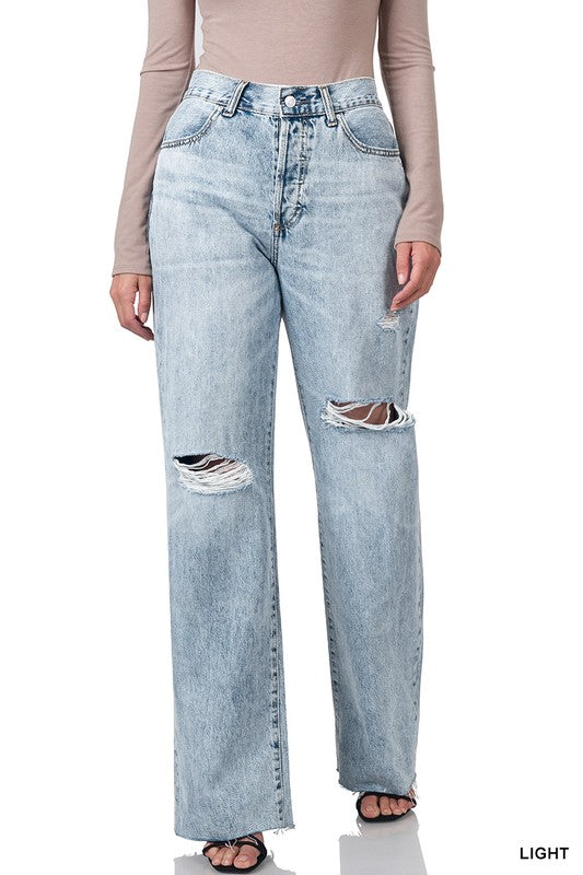 High Rise Distressed Denim Jean