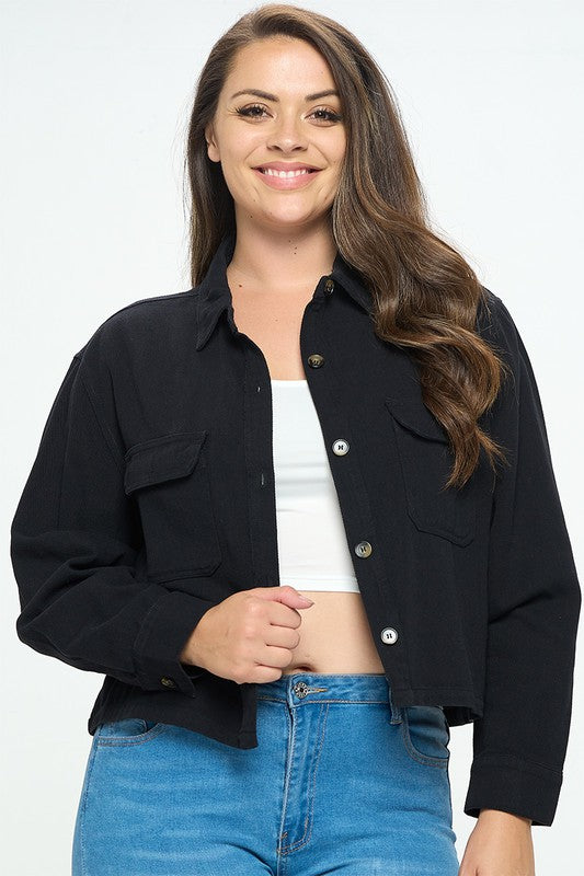 Junior Plus Crop Style Basic Denim Jacket