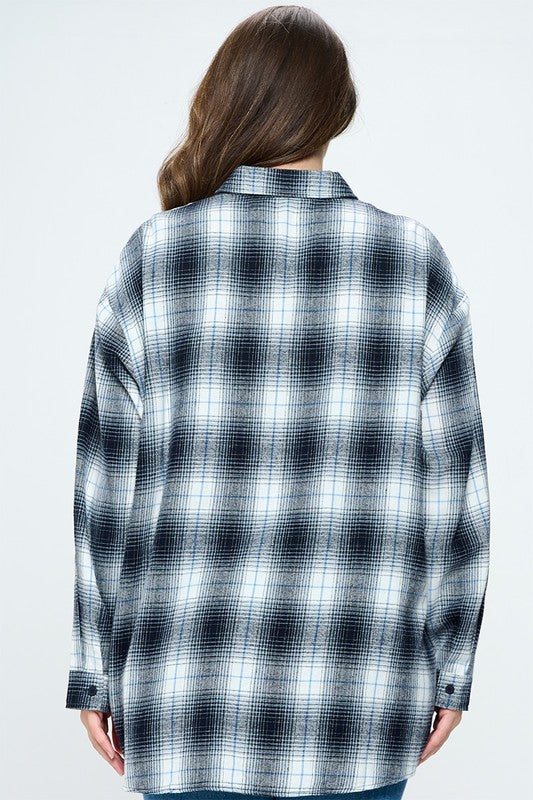 Junior Plus Button Up Oversized Plaid Shirt