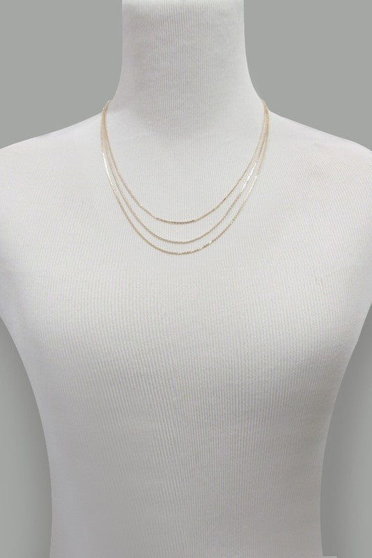 Gold Triple Layer Thin Flat Chain Necklace