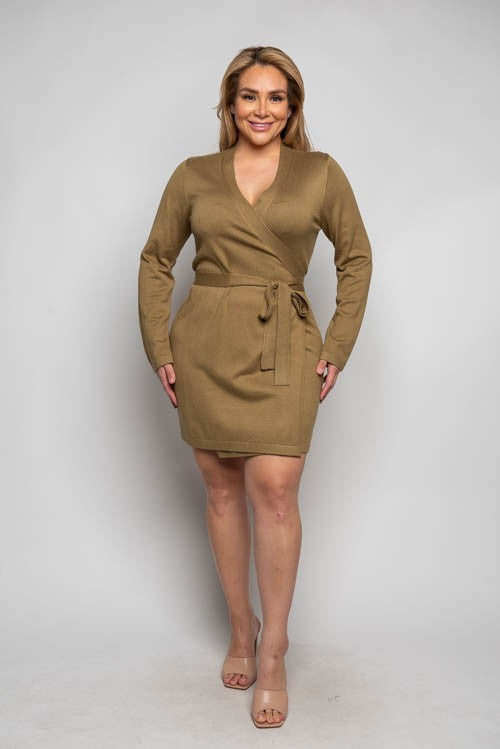 Curvy surplus wrap sweater dress