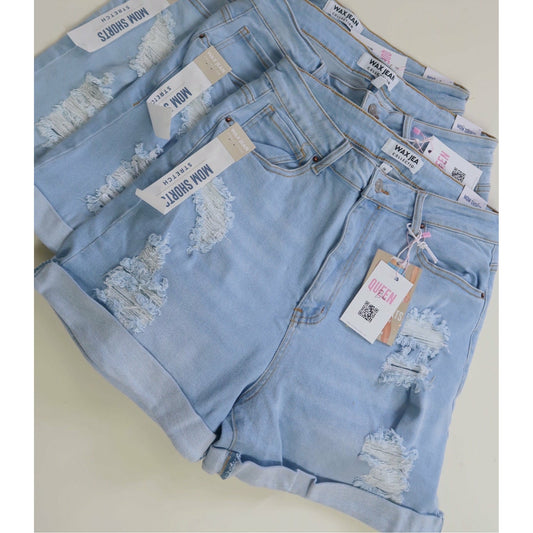 Curvy Distressed Cuffed Mom Shorts